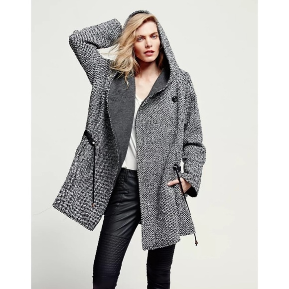 Free People Tweed Satellite Image Swing Coat Size Large Hooded Jacket -HOST PICK - Picture 2 of 16